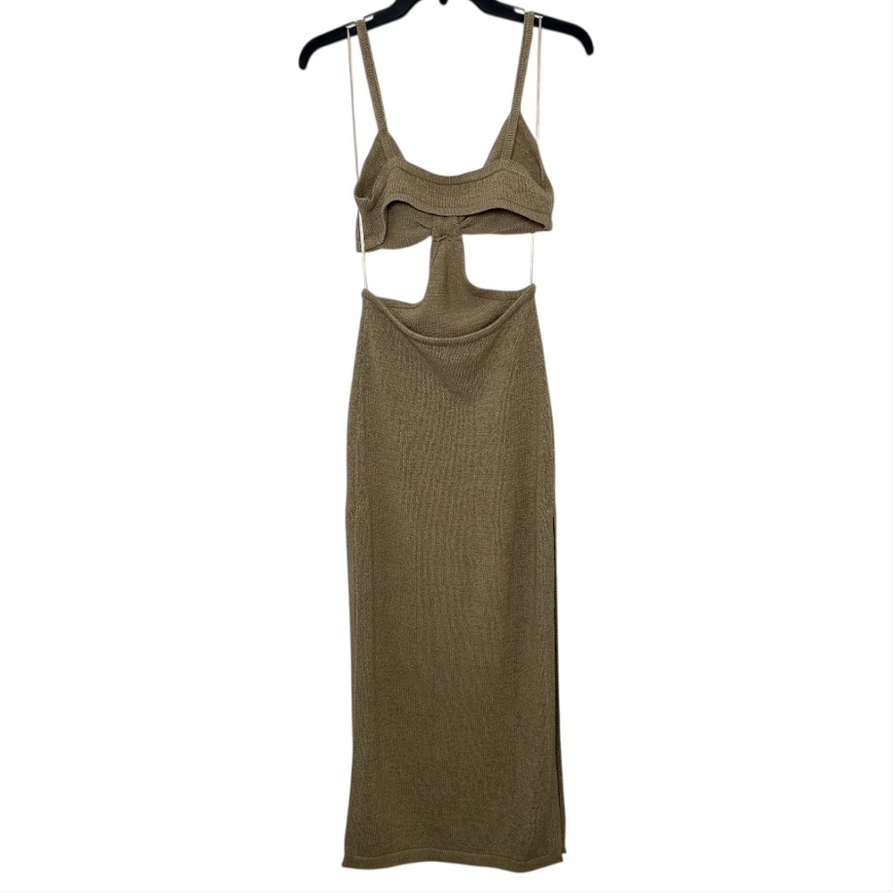 Beige Botany Knit Cut Out Maxi Dress Sand Taupe Size Small - Picture 12 of 16